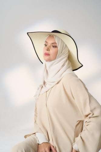 طقم قبعة كاملة مع طرحة صيفية-بيج