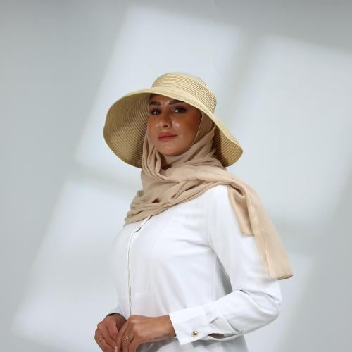 طقم نصف قبعة مع طرحة صيفية-بيج