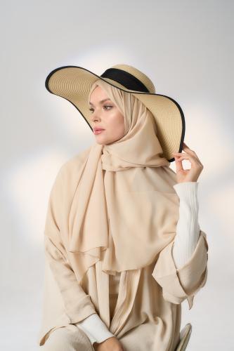 طقم قبعة كاملة مع طرحة صيفية-بيج