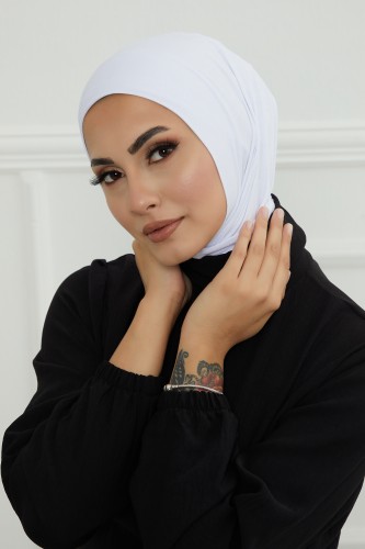 قبعة حجاب دبل سترتش ربط - أبيض