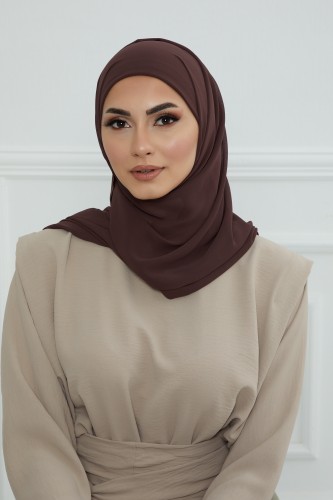 طرحه شيفون مع قبعة - بني