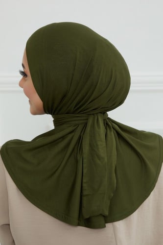 قبعة حجاب دبل سترتش ربط - أخضر زيتي