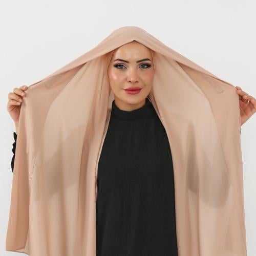 حجاب شيفون بمغناطيس وقبعة بالوسط-بيج