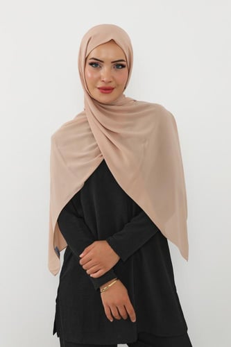 حجاب شيفون بمغناطيس وقبعة بالوسط-بيج