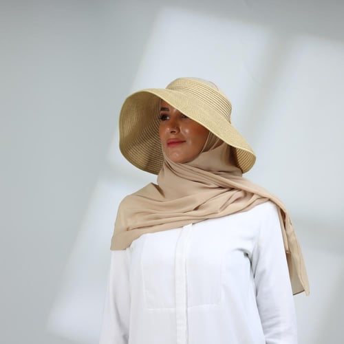 طقم نصف قبعة مع طرحة صيفية-بيج