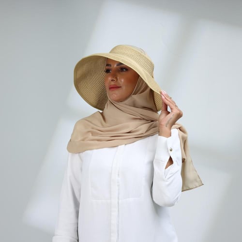 طقم نصف قبعة مع طرحة صيفية-بيج