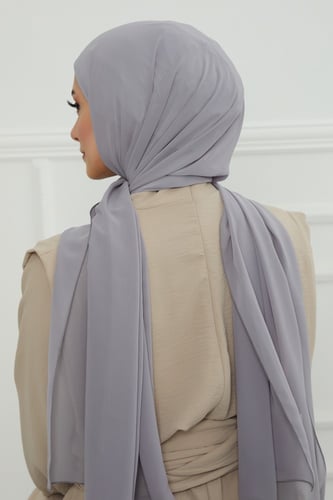 طرحه شيفون مع قبعة - رمادي