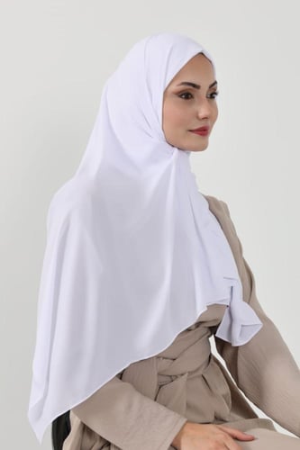 حجاب شيفون بمغناطيس وقبعة جانبي-ابيض