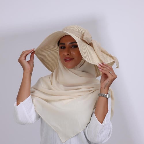 طقم قبعة كاملة مع طرحة صيفية-بيج