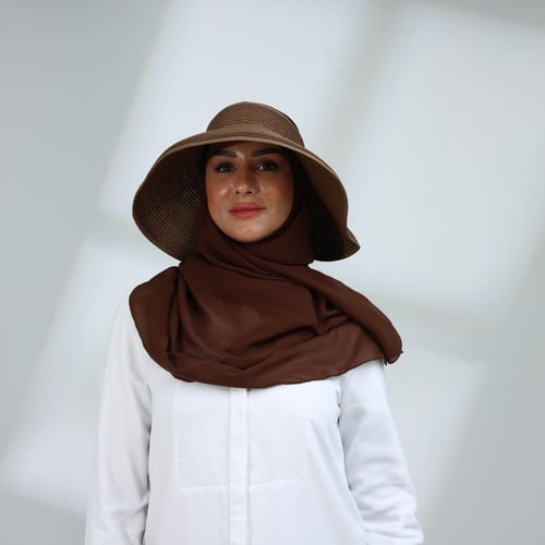 طقم نصف قبعة مع طرحة صيفية-بني