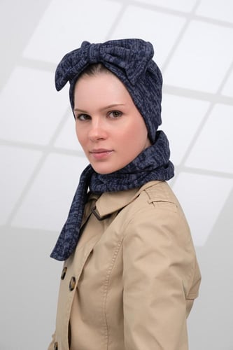 طقم توربان شتوي مع شال-كحلي
