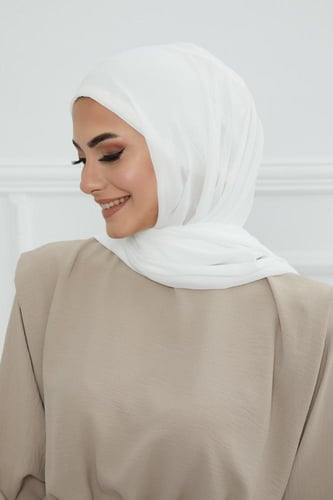 طرحه شيفون مع قبعة - أوف وايت