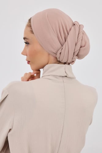 توربان شيفون مع قبعة داخلية-بيج