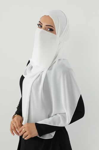 طقم طرحة ولثام ربط- أبيض