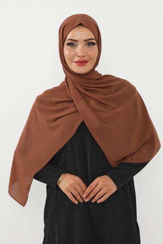 حجاب شيفون بمغناطيس وقبعة بالوسط-بني