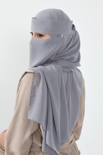 طقم طرحة ونقاب-رمادي