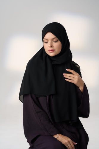 طرحة كوري ونقاب حرير من الداخل-اسود