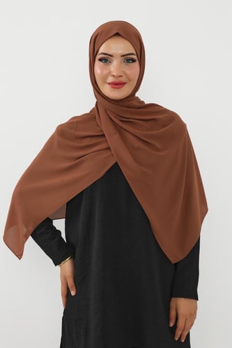 حجاب شيفون بمغناطيس وقبعة بالوسط-بني