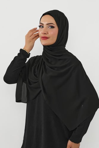 حجاب شيفون بمغناطيس وقبعة وسط-اسود