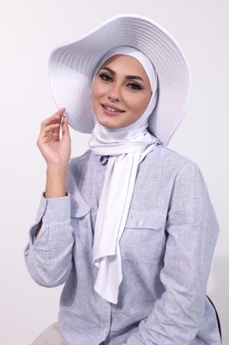 حجاب الشاطي مع قبعة - أبيض
