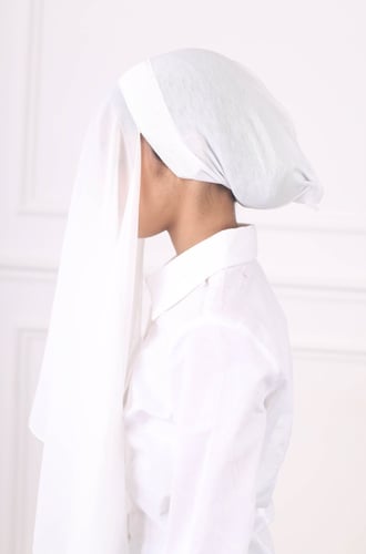 طرحة بناتي شيفون مشبوكة مع قبعة - اوف وايت