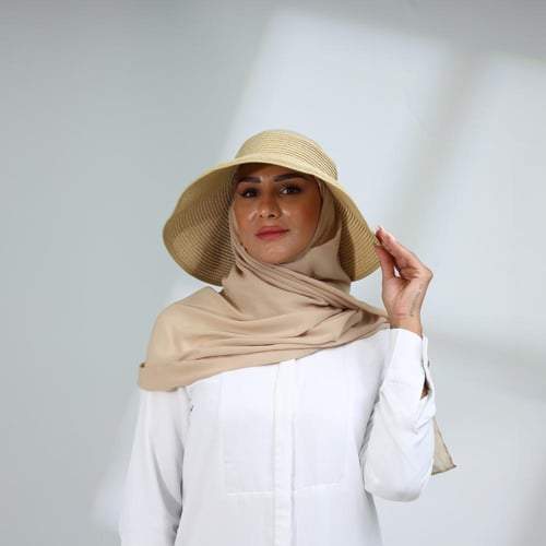 طقم نصف قبعة مع طرحة صيفية-بيج