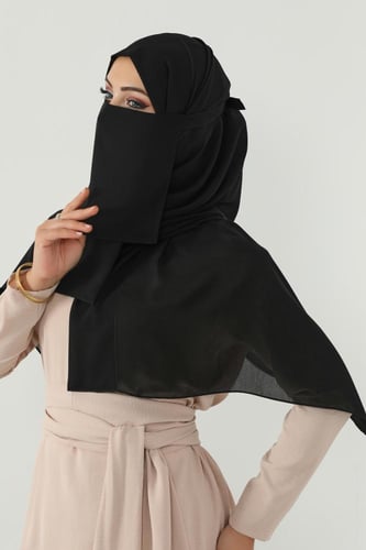 طقم طرحة ولثام ربط - أسود