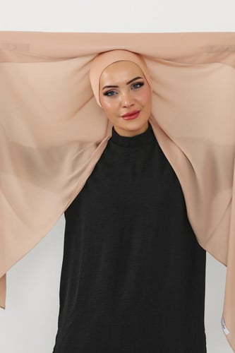 حجاب شيفون بمغناطيس وقبعة بالوسط-بيج