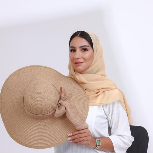 طقم قبعة كاملة مع طرحة صيفية-بيج