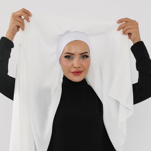 حجاب شيفون بمغناطيس وقبعة جانبي-اوف وايت