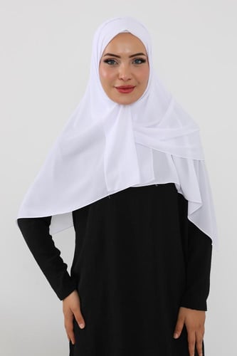 حجاب شيفون بمغناطيس وقبعة جانبي-ابيض