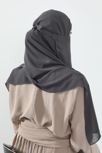 طقم طرحة ولثام-رمادي