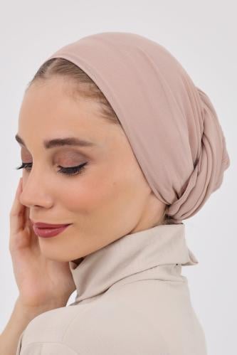 توربان شيفون مع قبعة داخلية-بيج