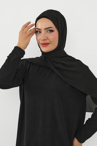 حجاب شيفون بمغناطيس وقبعة وسط-اسود