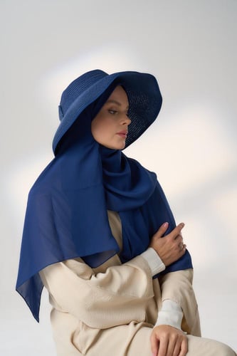 طقم نصف قبعة مع طرحة صيفية-كحلي