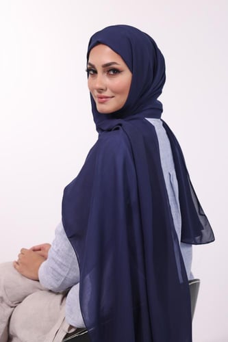 طرحة شيفون مع قبعة منفصلة- كحلي