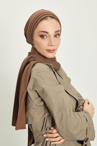 توربان شتوي قطني ثقيل مع سكارف-بني