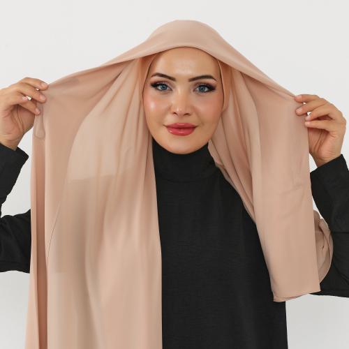 حجاب شيفون بمغناطيس وقبعة جانبي-بيج