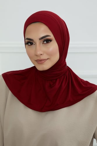 قبعة حجاب دبل سترتش ربط - عنابي