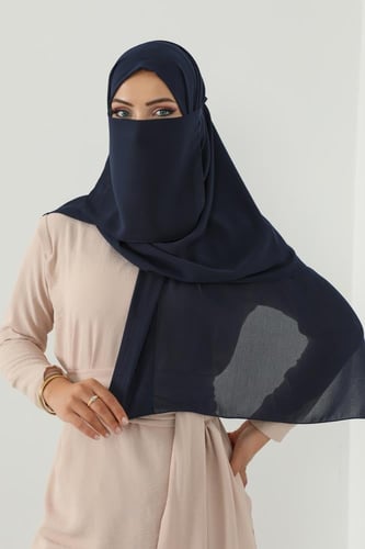 طقم طرحة ولثام ربط-كحلي