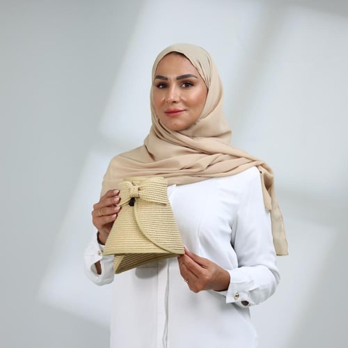 طقم نصف قبعة مع طرحة صيفية-بيج