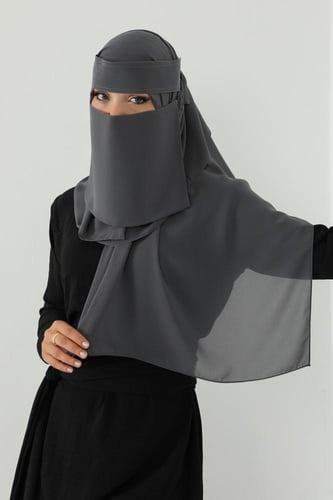 طقم طرحة ونقاب-رمادي