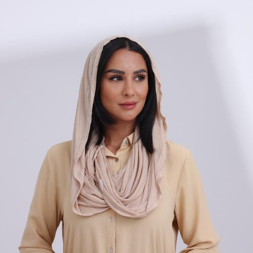 طقم طرحة مفتوحة مثلث مع قبعة-بيج