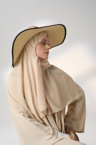 طقم قبعة كاملة مع طرحة صيفية-بيج