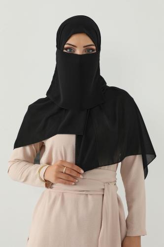 طقم طرحة ولثام مطاط - أسود