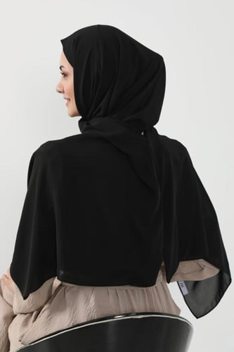 حجاب شيفون بمغناطيس وقبعة وسط-اسود