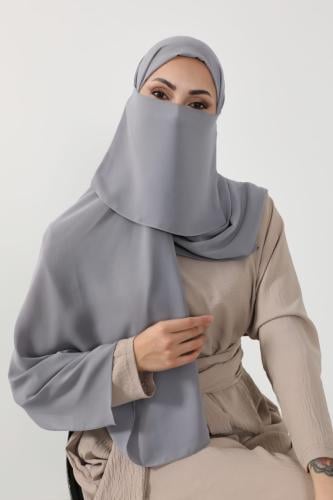 طقم طرحة ولثام - ربط-رمادي