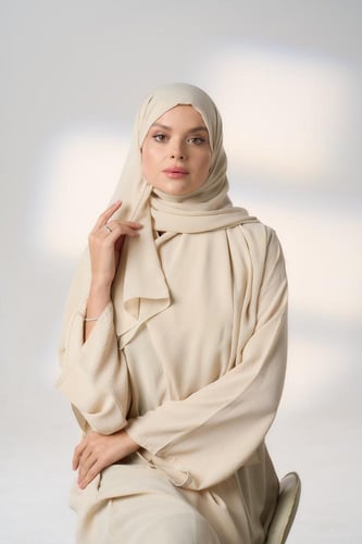 طقم طرحة ونقاب-بيج