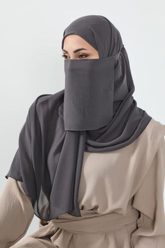 طقم طرحة ولثام 10 -رمادي