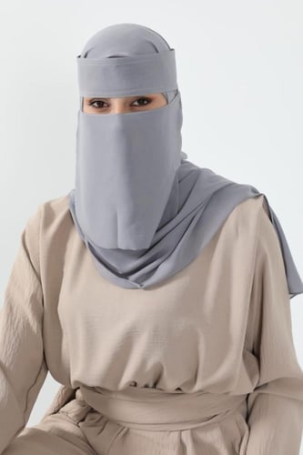طقم طرحة ونقاب-رمادي